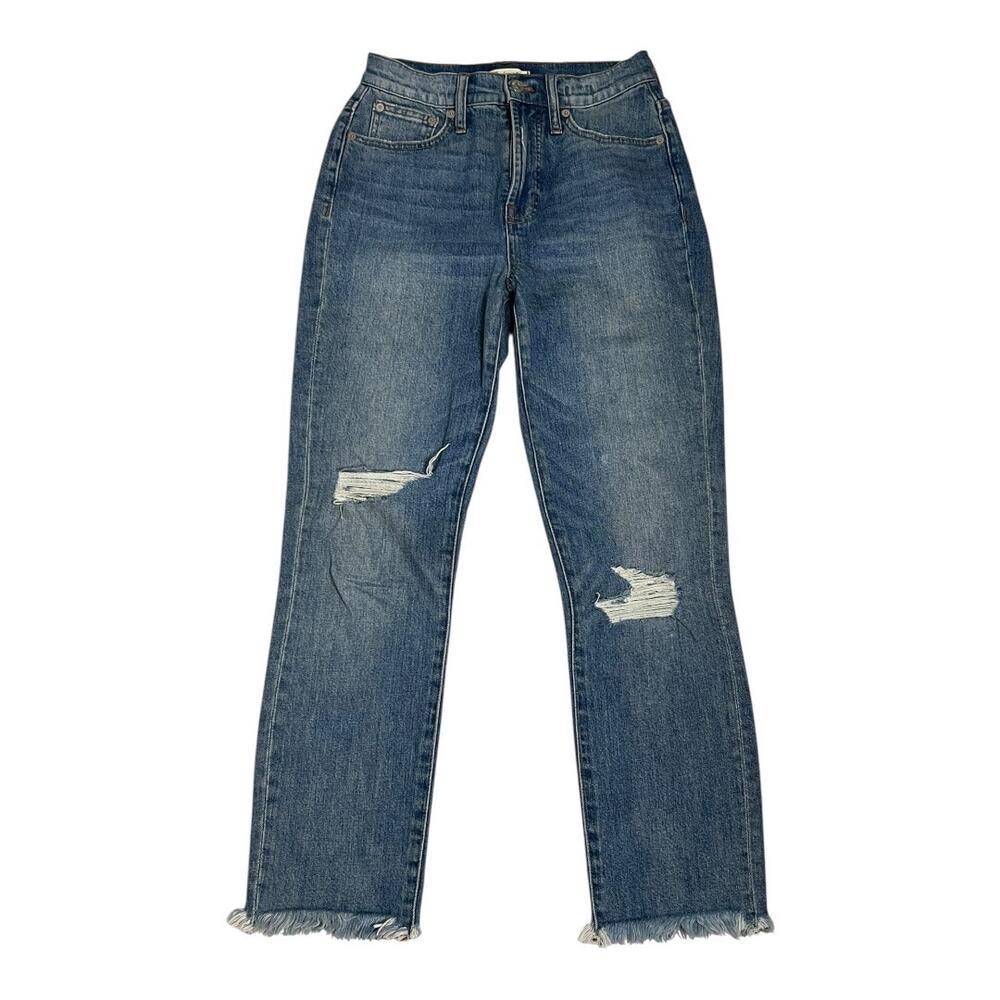 Madewell Jeans Women's 25 Blue The Perfect Vintage Distressed Straight Raw Hem
